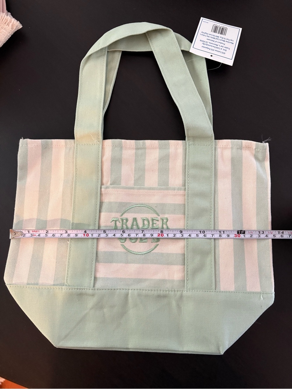 Trader Joe's Mint Green Stripe Canvas Mini Tote NWT Limited Edition - Picture 5 of 5
